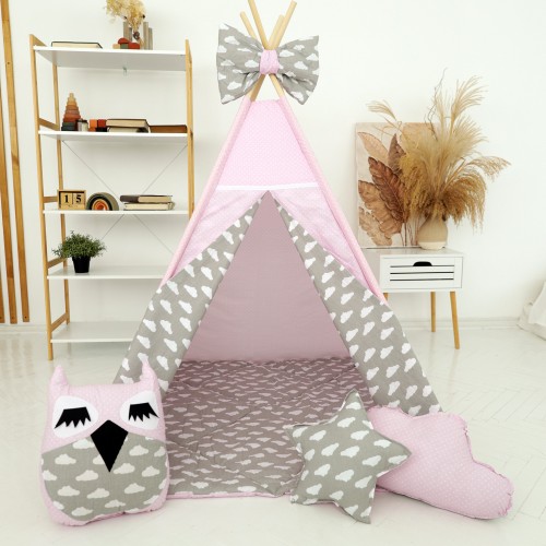 TIPI namiot dla dzieci – Wigwam dla dziewczynki  z matą i poduszkami - MINI