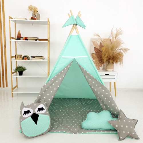TIPI namiot dla dzieci – Wigwam Gwiazdki  z matą i poduszkami - MINI