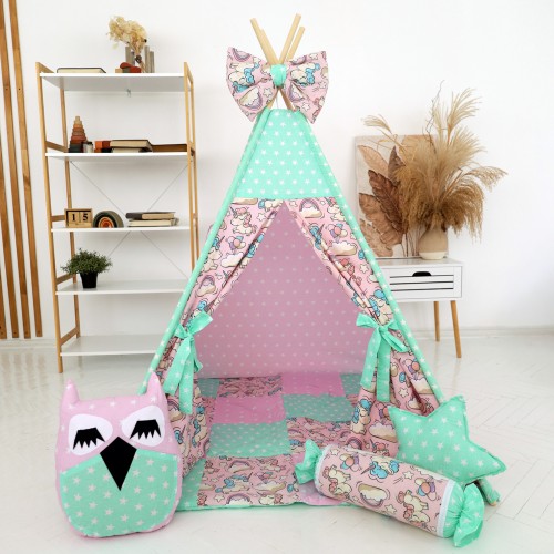 TIPI namiot dla dzieci – Wigwam Jednorożce z matą i poduszkami - MINI