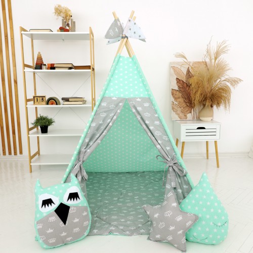 TIPI namiot dla dzieci – Wigwam Królewski z matą i poduszkami - MINI