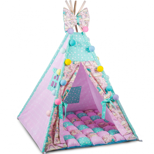 TIPI namiot dla dzieci – Wigwam Jednorożce z matą Bonbon i poduszkami
