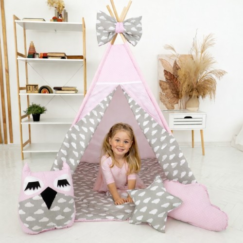 TIPI namiot dla dzieci – Wigwam dla dziewczynki  z matą i poduszkami - MINI