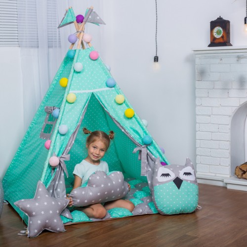 TIPI namiot dla dzieci – Wigwam Gwiazdki z matą Bonbon i poduszkami